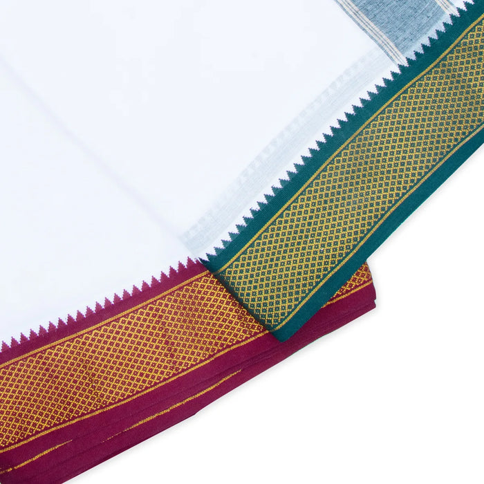 Veshti - 10 x 6 Yards | 10 Kan MayilKan Border Dhoti/ White Vesti for Men - Veshti & Dhoti