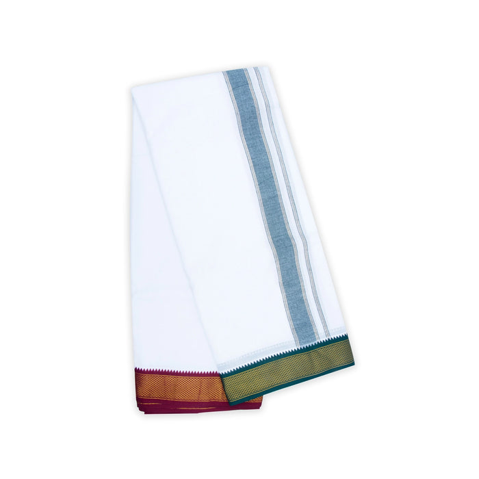 Veshti - 10 x 6 Yards | 10 Kan MayilKan Border Dhoti/ White Vesti for Men - Veshti & Dhoti