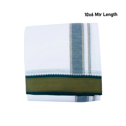 Veshti - 10 x 6 Yards | 10 Kan MayilKan Border Dhoti/ White Vesti for Men - Veshti & Dhoti