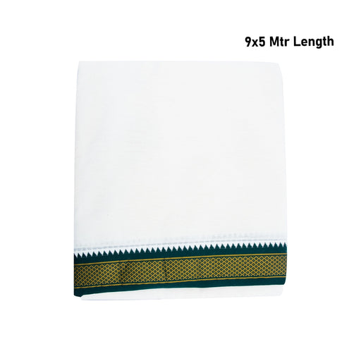 Veshti - 9 x 5 Mtrs | Half White Vesti/ 5 Kan Mayilkan Border Dhoti for Men - Veshti & Dhoti