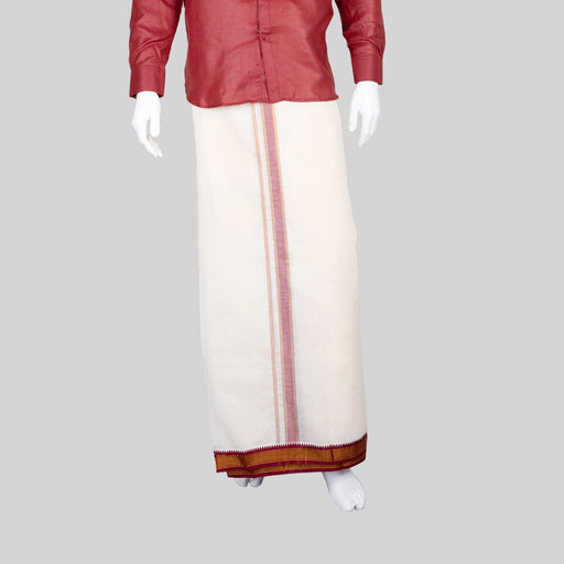 Veshti - 9 x 5 Mtrs | Half White Vesti/ 5 Kan Mayilkan Border Dhoti for Men - Veshti & Dhoti