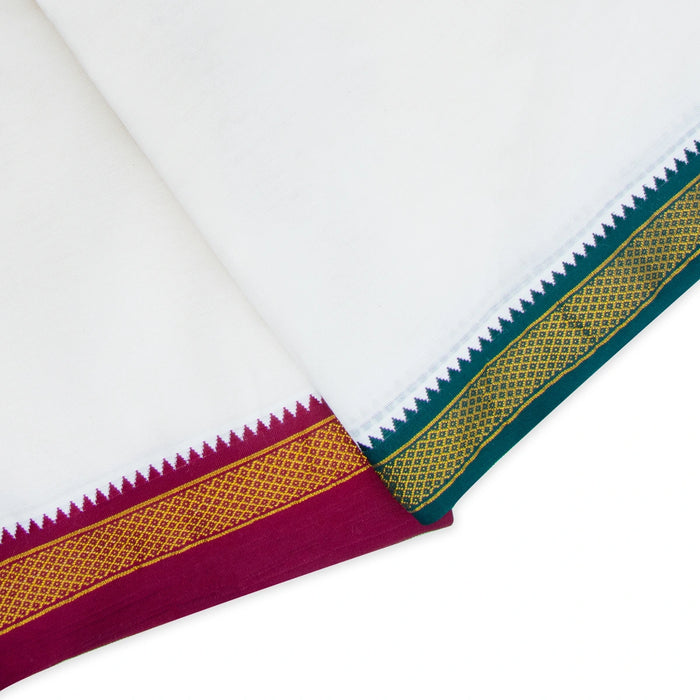 Veshti - 9 x 5 Mtrs | Half White Vesti/ 7 Kan Mayilkan Border Dhoti for Men - Veshti & Dhoti
