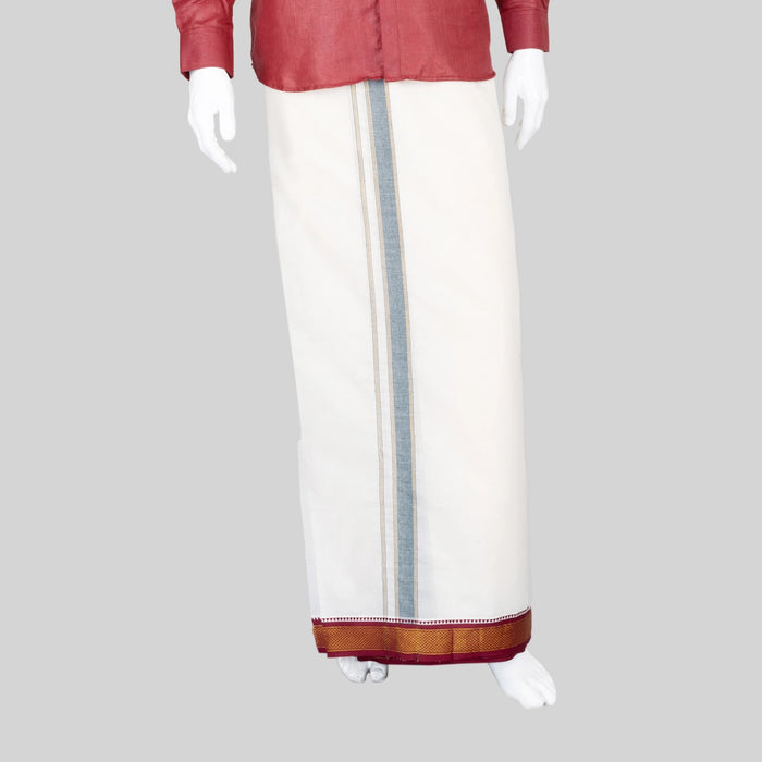 Veshti - 9 x 5 Mtrs | Half White Vesti/ 7 Kan Mayilkan Border Dhoti for Men - Veshti & Dhoti