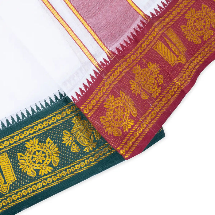 Veshti - 9 x 5 Yards | Korvai Jacquard Border Dhoti/ White Vesti for Men - Veshti & Dhoti