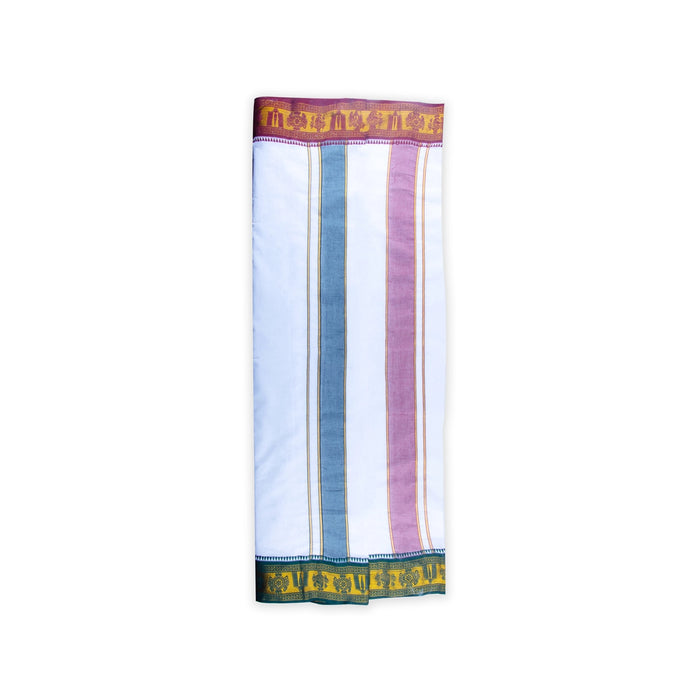 Veshti - 9 x 5 Yards | Korvai Jacquard Border Dhoti/ White Vesti for Men - Veshti & Dhoti