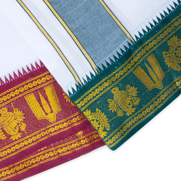 Veshti - 9 x 5 Yards | Korvai Jacquard Border Dhoti/ White Vesti for Men - Veshti & Dhoti