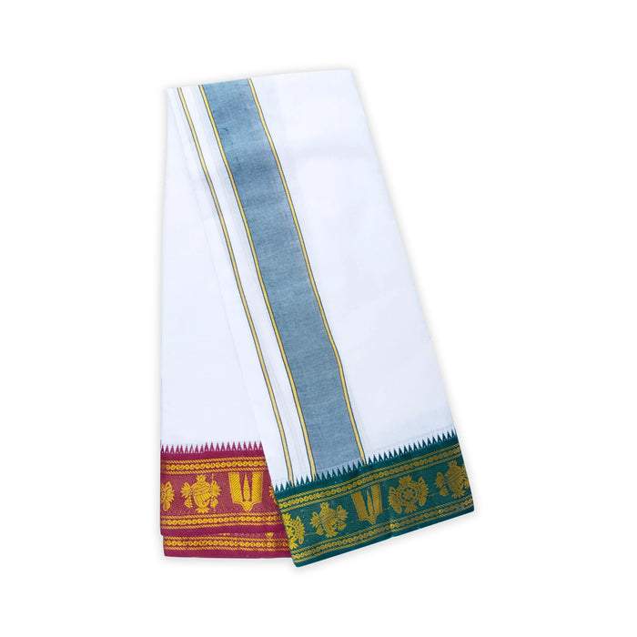 Veshti - 9 x 5 Yards | Korvai Jacquard Border Dhoti/ White Vesti for Men - Veshti & Dhoti