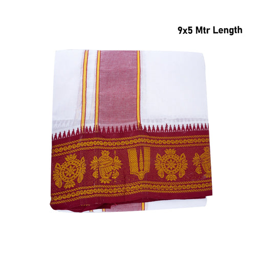 Veshti - 9 x 5 Yards | Korvai Jacquard Border Dhoti/ White Vesti for Men - Veshti & Dhoti