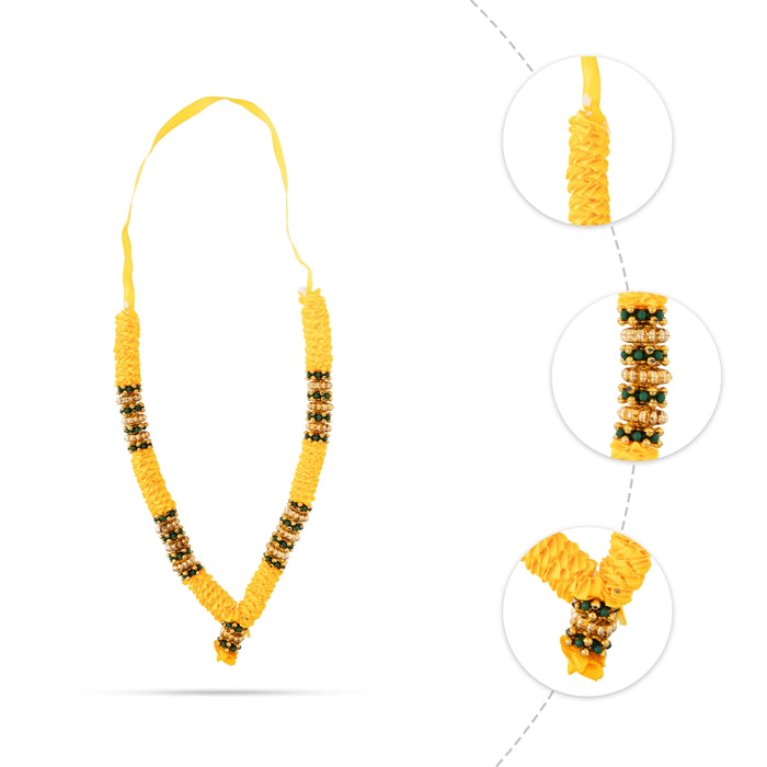 Artificial Garland - 8 Inches | Beads & Flower Design Satin Mala/ Cloth Garland/ Fancy Mala for Photo Frame