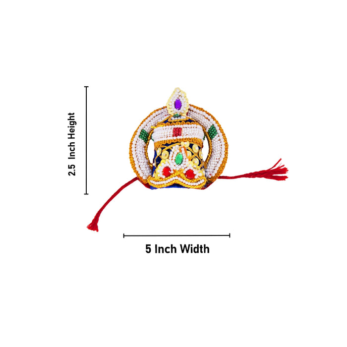 Velvet Moti Chakram Crown - 2.5 x 5 Inches | Beaded Deity Mukut / God Crown for Krishna, Bal Gopal & Deity Decor