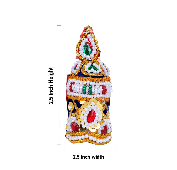 Crown - 2.5 x 2.5 Inches | Pearl With Stone Design Kireedam/ Kiridam/ Velvet Mukut for Deity - Head & Face Accessories