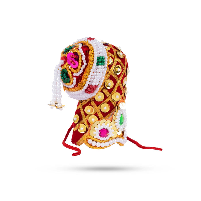 Andal Moti Crown - 2.5 x 3 Inches | Velvet Kireedam/ Mukut/ Kiritam for Deity - Head & Face Accessories