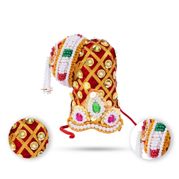 Andal Moti Crown - 2.5 x 3 Inches | Velvet Kireedam/ Mukut/ Kiritam for Deity - Head & Face Accessories