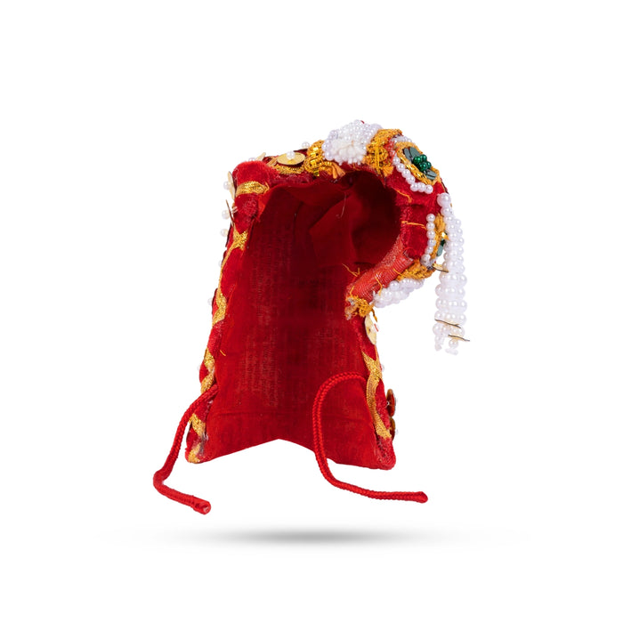 Andal Moti Crown - 2.5 x 3 Inches | Velvet Kireedam/ Mukut/ Kiritam for Deity - Head & Face Accessories