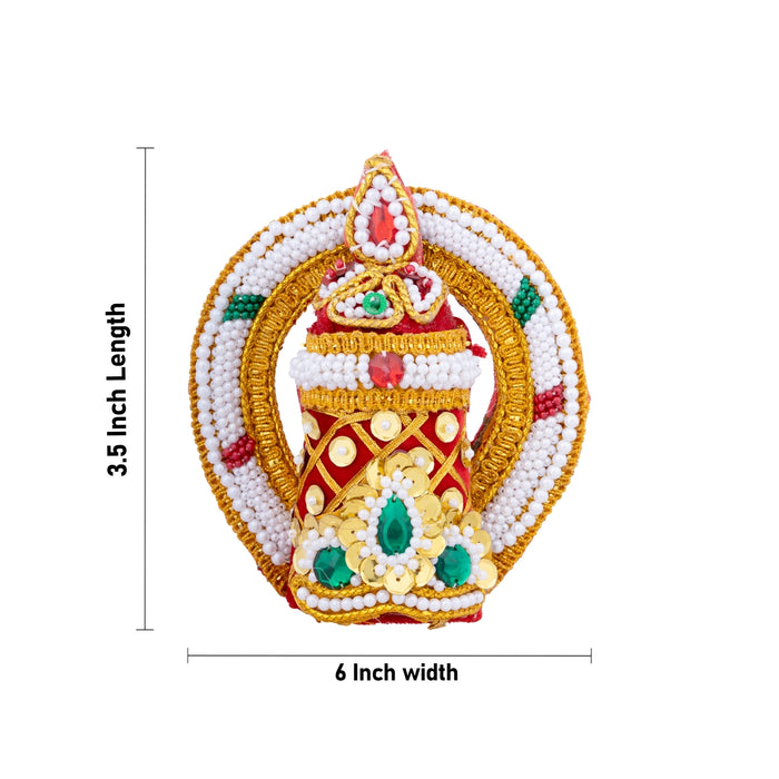 Velvet Crown - 3.5 x 6 Inches | Beads With Stone Design Kireedam/ Arch Design Kiridam for Deity - Head & Face Accessories