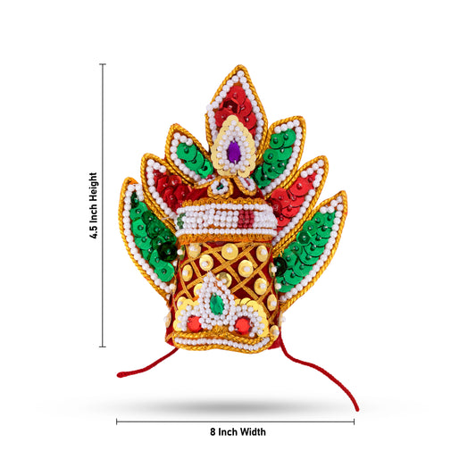 Moti Crown - Sudar - 4.5 Inch | Velvet Kireedam/ Mukut/ Kiritam for Deity/ Assorted Design and Colour - Head & Face Accessories