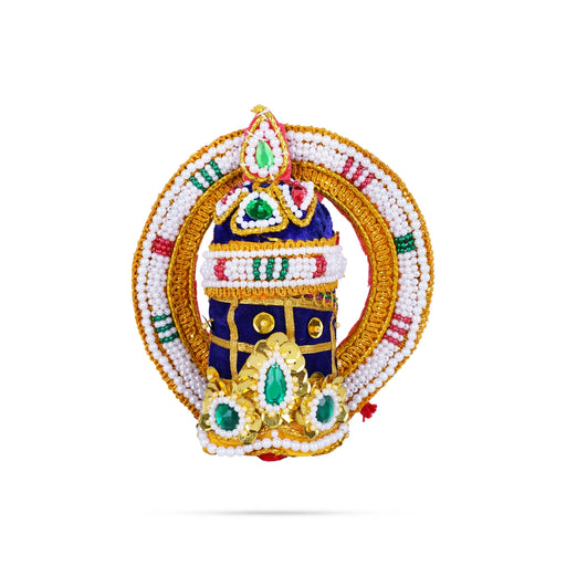 Velvet Crown - 4.5 x 7 Inches | Pearl With Stone Kireedam/ Kiridam/ Chakra Design Mukut for Deity - Head & Face Accessories
