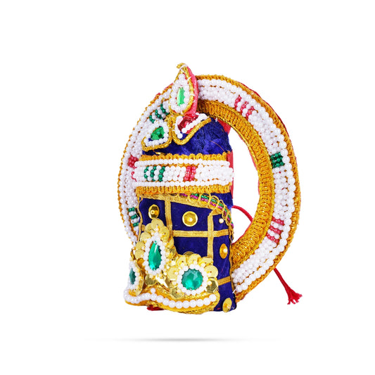 Velvet Crown - 4.5 x 7 Inches | Pearl With Stone Kireedam/ Kiridam/ Chakra Design Mukut for Deity - Head & Face Accessories