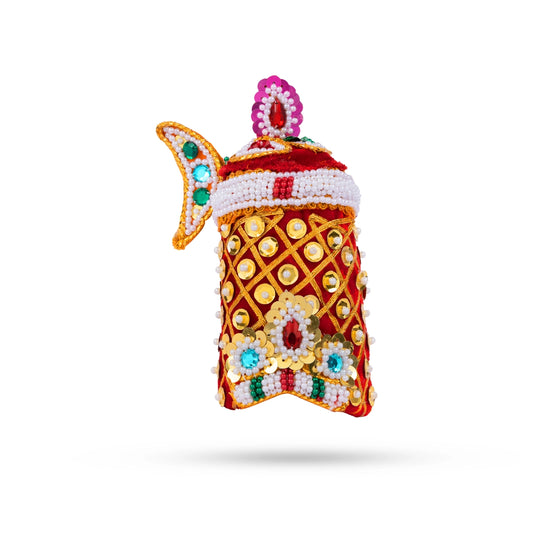 Moti Crown - Plain - 4.5 Inch | Velvet Kireedam/ Mukut/ Kiritam for Deity/ Assorted Design and Colour - Head & Face Accessories