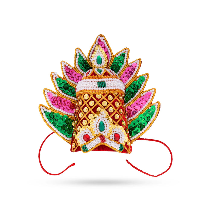 Moti Crown - Sudar - 6.5 Inch | Velvet Kireedam/ Mukut/ Kiritam for Deity/ Assorted Design and Colour - Head & Face Accessories
