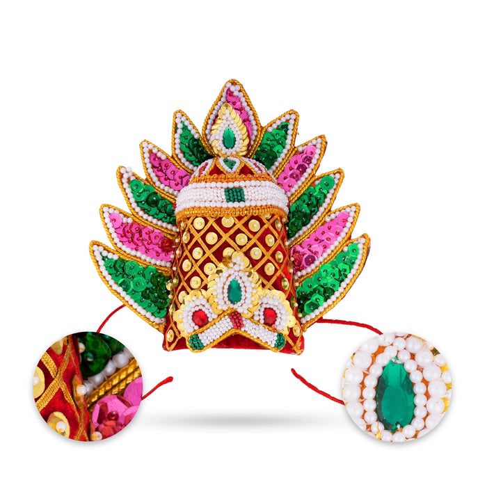 Moti Crown - Sudar - 6.5 Inch | Velvet Kireedam/ Mukut/ Kiritam for Deity/ Assorted Design and Colour - Head & Face Accessories