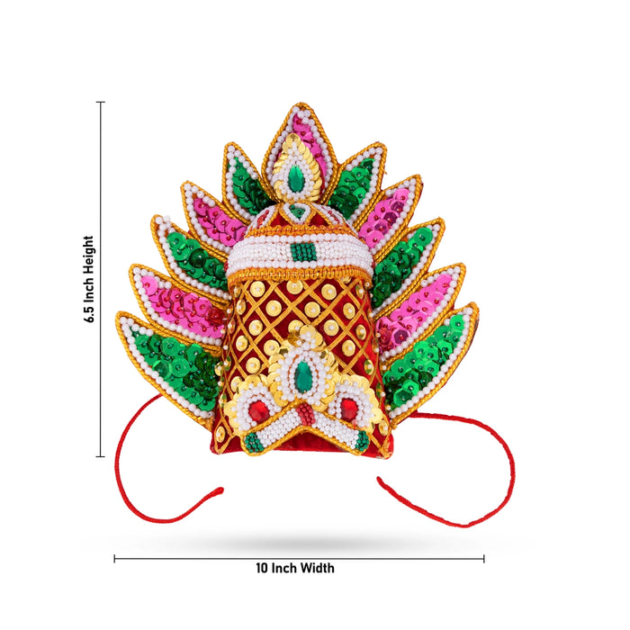 Moti Crown - Sudar - 6.5 Inch | Velvet Kireedam/ Mukut/ Kiritam for Deity/ Assorted Design and Colour - Head & Face Accessories