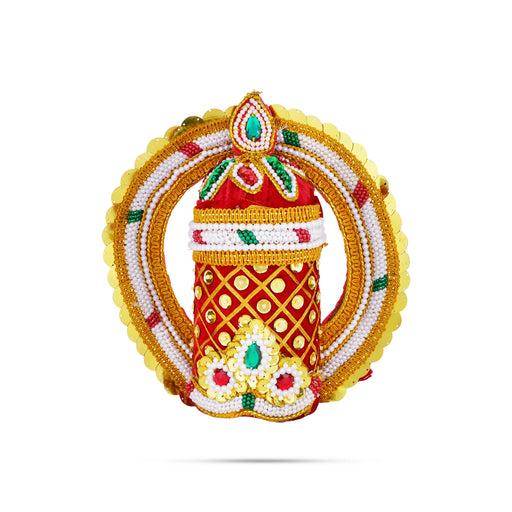 Velvet Crown - 6.5 x 9.5 Inches | Pearl With Stone Kireedam/ Kiridam/ Chakra Design Mukut for Deity - Head & Face Accessories