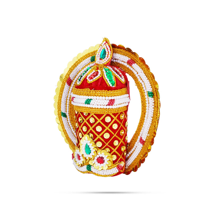 Velvet Crown - 6.5 x 9.5 Inches | Pearl With Stone Kireedam/ Kiridam/ Chakra Design Mukut for Deity - Head & Face Accessories