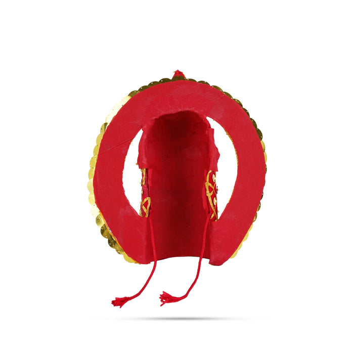 Velvet Crown - 6.5 x 9.5 Inches | Pearl With Stone Kireedam/ Kiridam/ Chakra Design Mukut for Deity - Head & Face Accessories