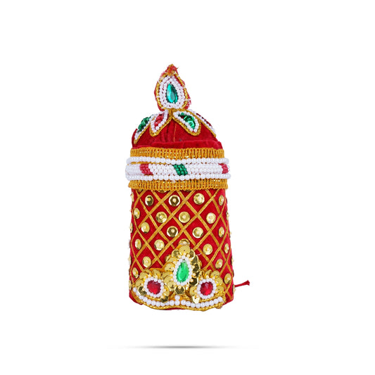 Crown - 6.5 x 3.5 Inches | Pearl With Stone Design Kireedam/ Kiridam/ Velvet Mukut for Deity - Head & Face Accessories