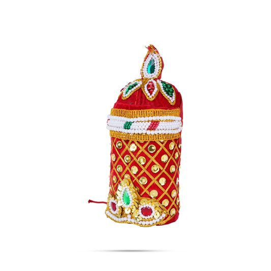 Crown - 6.5 x 3.5 Inches | Pearl With Stone Design Kireedam/ Kiridam/ Velvet Mukut for Deity - Head & Face Accessories