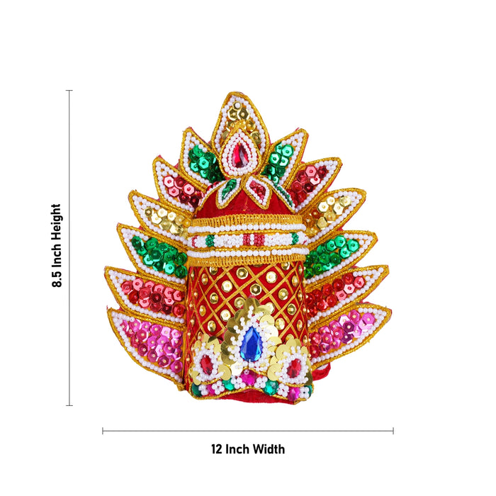 Crown - 8.5 x 12 Inches | Sudar Design Kireedam/ Pearl Kiridam/ Velvet Mukut for Deity - Head & Face Accessories