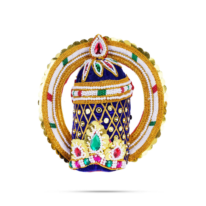 Velvet Crown - 8.5 x 12 Inches | Pearl With Stone Kireedam/ Kiridam/ Chakra Design Mukut for Deity - Head & Face Accessories