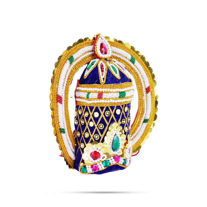 Velvet Crown - 8.5 x 12 Inches | Pearl With Stone Kireedam/ Kiridam/ Chakra Design Mukut for Deity - Head & Face Accessories