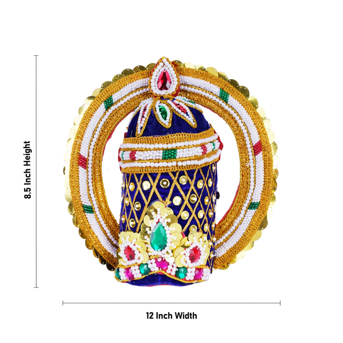 Velvet Crown - 8.5 x 12 Inches | Pearl With Stone Kireedam/ Kiridam/ Chakra Design Mukut for Deity - Head & Face Accessories