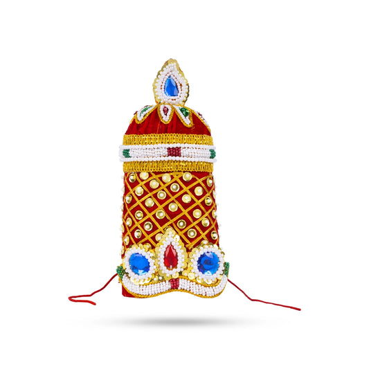 Moti Crown - Plain - 8.5 Inch | Velvet Kireedam/ Mukut/ Kiritam for Deity/ Assorted Design and Colour - Head & Face Accessories