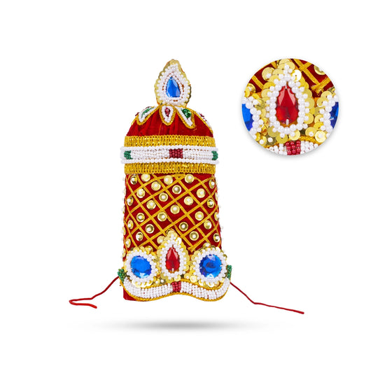 Moti Crown - Plain - 8.5 Inch | Velvet Kireedam/ Mukut/ Kiritam for Deity/ Assorted Design and Colour - Head & Face Accessories