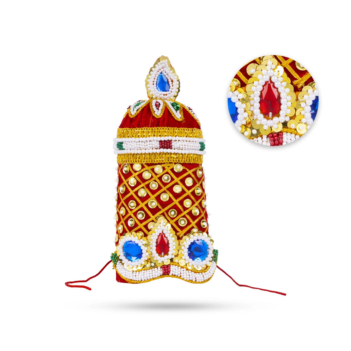 Moti Crown - Plain - 8.5 Inch | Velvet Kireedam/ Mukut/ Kiritam for Deity/ Assorted Design and Colour - Head & Face Accessories