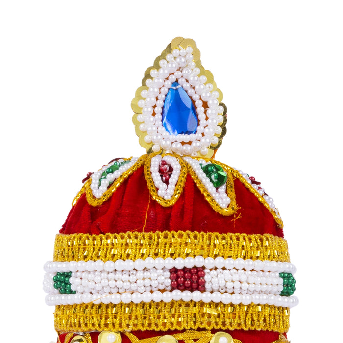 Moti Crown - Plain - 8.5 Inch | Velvet Kireedam/ Mukut/ Kiritam for Deity/ Assorted Design and Colour - Head & Face Accessories