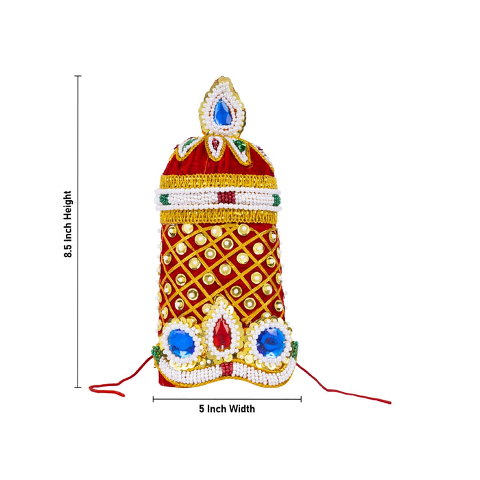 Moti Crown - Plain - 8.5 Inch | Velvet Kireedam/ Mukut/ Kiritam for Deity/ Assorted Design and Colour - Head & Face Accessories