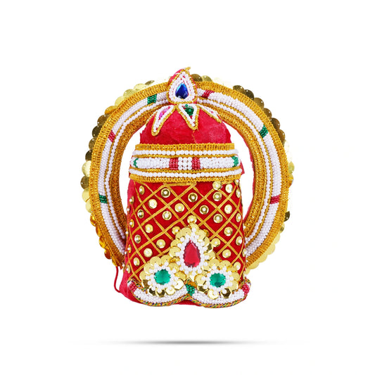 Velvet Crown| 9 x5.5 Inch (Inner), 11 x10.5 Inch (Outer)/ Pearl With Chakra Design Kireedam/ Kiridam for Deity - Head & Face Accessories