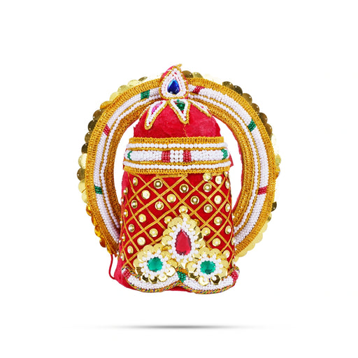 Velvet Crown| 9 x5.5 Inch (Inner), 11 x10.5 Inch (Outer)/ Pearl With Chakra Design Kireedam/ Kiridam for Deity - Head & Face Accessories