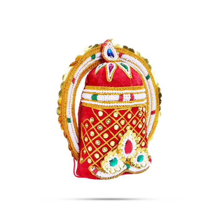 Velvet Crown| 9 x5.5 Inch (Inner), 11 x10.5 Inch (Outer)/ Pearl With Chakra Design Kireedam/ Kiridam for Deity - Head & Face Accessories