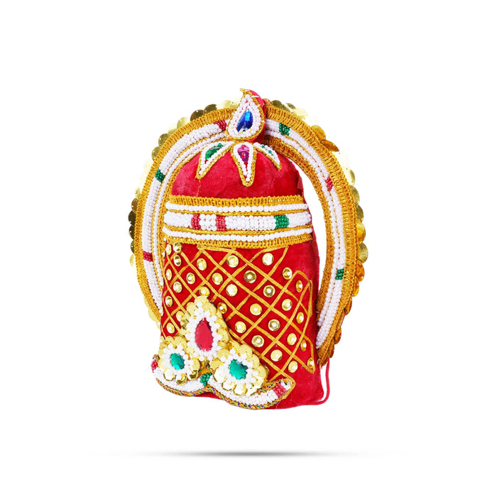 Velvet Crown| 9 x5.5 Inch (Inner), 11 x10.5 Inch (Outer)/ Pearl With Chakra Design Kireedam/ Kiridam for Deity - Head & Face Accessories