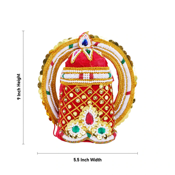 Velvet Crown| 9 x5.5 Inch (Inner), 11 x10.5 Inch (Outer)/ Pearl With Chakra Design Kireedam/ Kiridam for Deity - Head & Face Accessories
