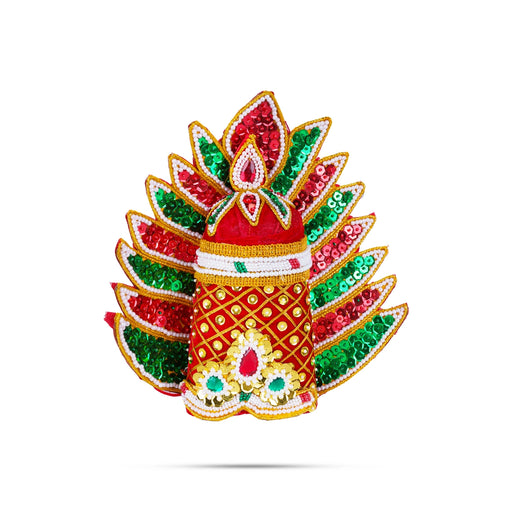 Velvet Crown | 9 x6 Inch (Inner) 14 x14.5 Inch (Outer)/ Pearl With Sudar Design Kireedam/ Kiridam for Deity - Head & Face Accessories