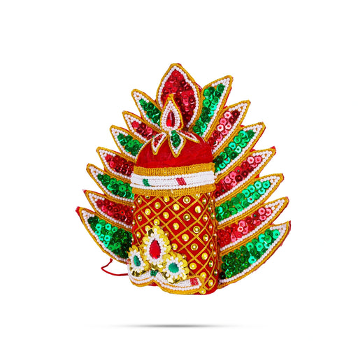 Velvet Crown | 9 x6 Inch (Inner) 14 x14.5 Inch (Outer)/ Pearl With Sudar Design Kireedam/ Kiridam for Deity - Head & Face Accessories