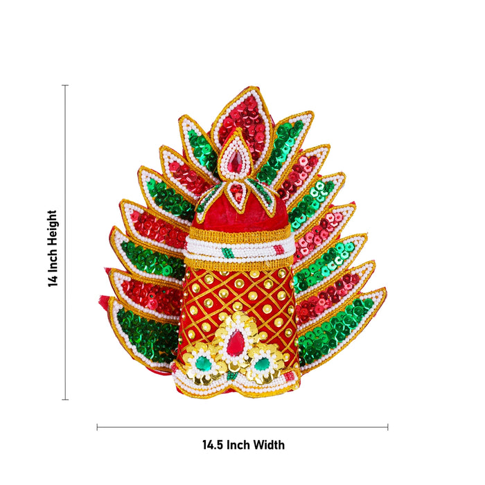 Velvet Crown | 9 x6 Inch (Inner) 14 x14.5 Inch (Outer)/ Pearl With Sudar Design Kireedam/ Kiridam for Deity - Head & Face Accessories