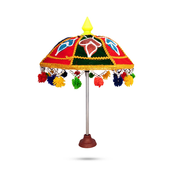 Temple Umbrella - 14 x 10 Inches | Velvet Utsava Umbrella/ Decorative Umbrella for Festival - Temple Decoration