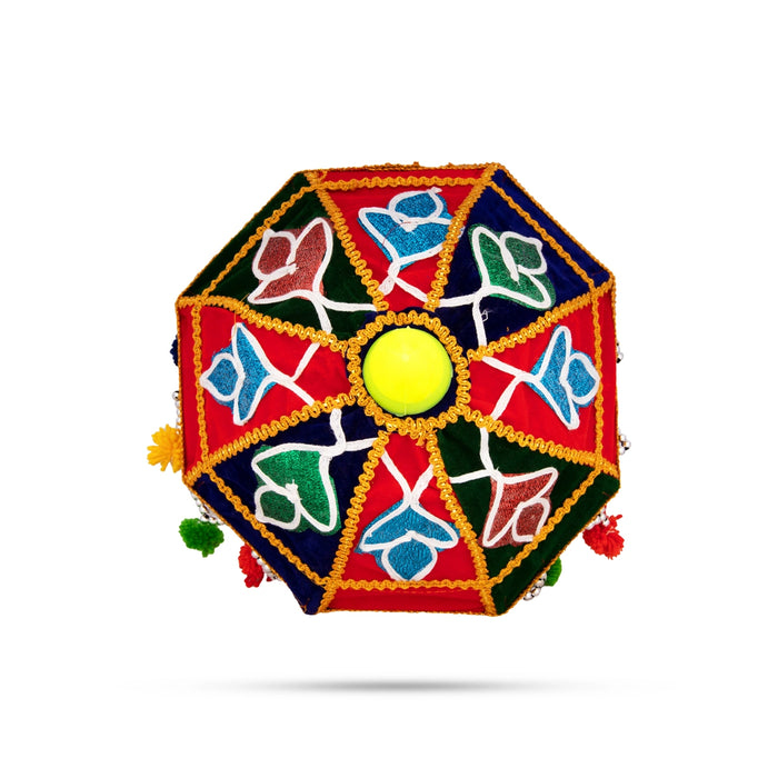 Temple Umbrella - 14 x 10 Inches | Velvet Utsava Umbrella/ Decorative Umbrella for Festival - Temple Decoration